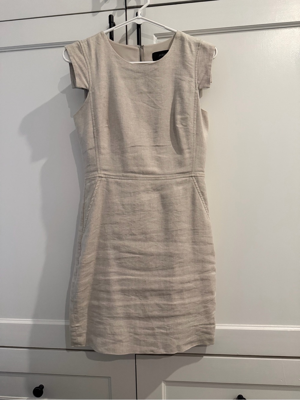 J. Crew Neutral Cream Cap-Sleeve Sheath Dress